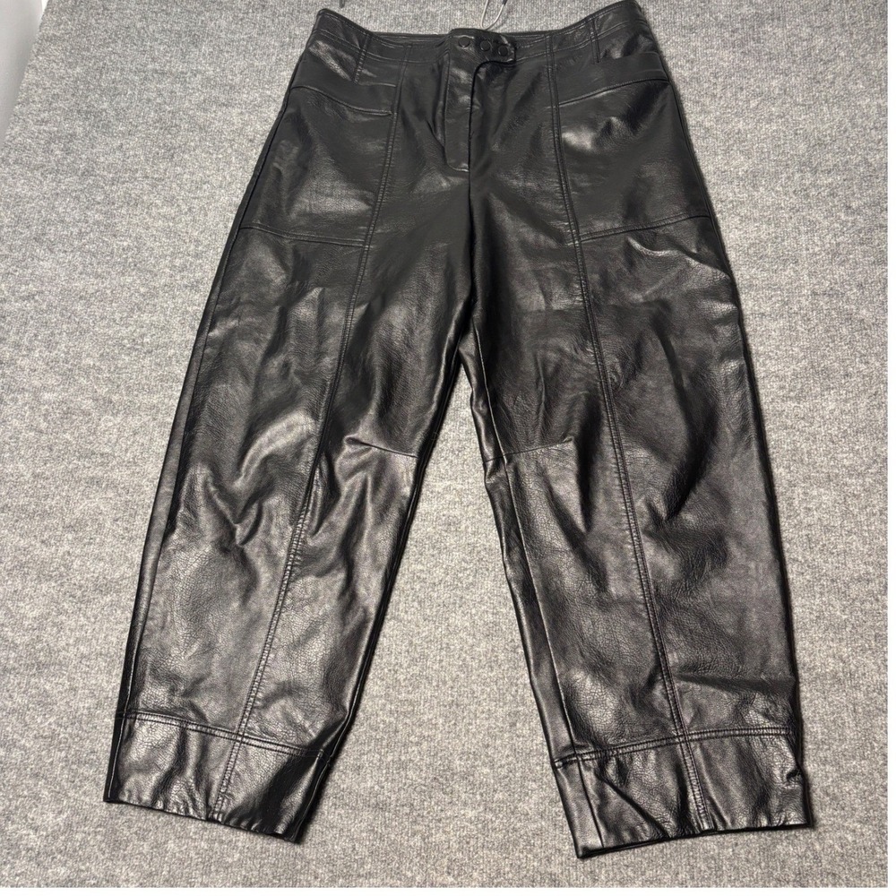 Anthropologie Maeve Faux Leather Pants Womens 14 Black Cropped Wide Leg Trousers
